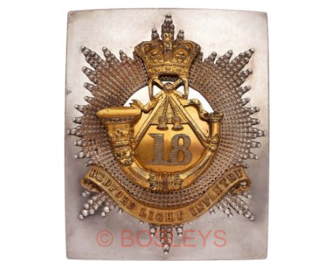 Bedfordshire Light Infantry Militia Victorian Officer’s shoulder belt plate circa 1852-55.A good scarce silver on copper rect