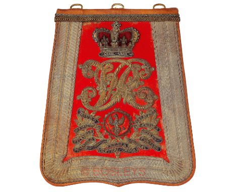 14th King’s Hussars Victorian post 1861 Officer’s Sabretache.A very fine and scarce example, the scarlet cloth face edged wit