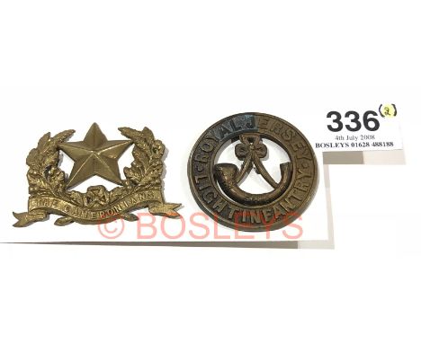 26th (Cameronian) Foot glengarry badge and Royal Jersey Light Infantry helmet plate centre.A good 26th OR’s die-stamped brass