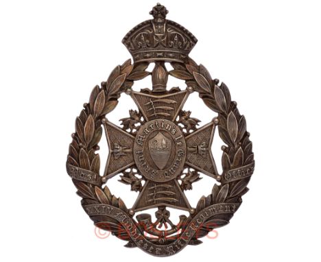 24th (Post Office) Middlesex Rifle Volunteers post 1880 Officer’s pouch belt plate.A fine ornate die-stamped silvered example