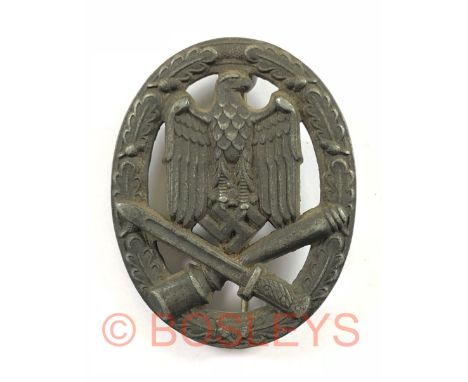 German Third Reich WW2 Army / Waffen SS General Assault Badge.A good die-cast silvered example with vertical needle pin. Rifl