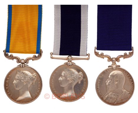 Royal Marine Light Infantry Crimea War Veteran Edward VII Meritorious Service Medal Group of Three.Awarded to Staff Sergeant 