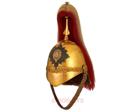 5th (Princess Charlotte of Wales’s) Dragoon Guards Officer’s 1871 Pattern Helmet.A fine, scarce example, the fire gilt skull 