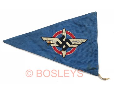 German Third  Reich DLV pennant.A good light blue cotton triangular example. Both sides with cablestich embroidered DLV emble