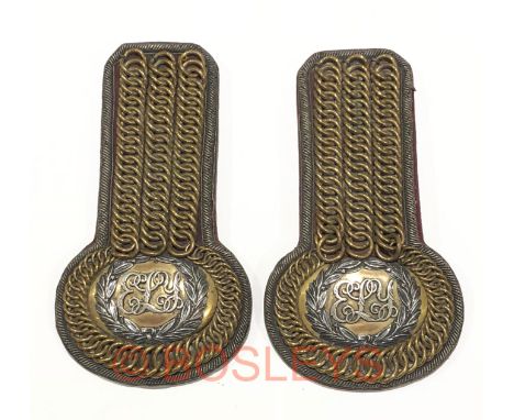East Lothian Yeomanry Shoulder Scales.A good pair, the strap with three gilt brass chains, the crest with initials “ELY”. Ret