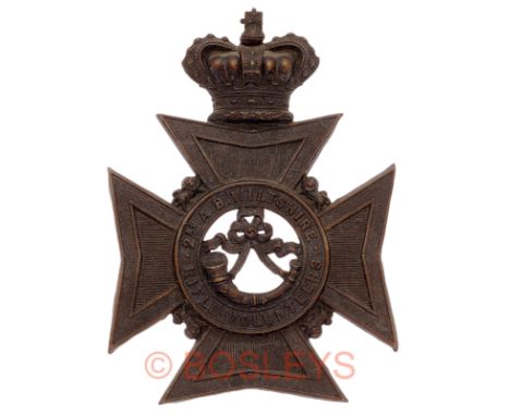 2nd Admin. Bn. Wiltshire Rifle Volunteers Victorian OR’s helmet plate. A good scarce die-stamped blackened brass example . Cr