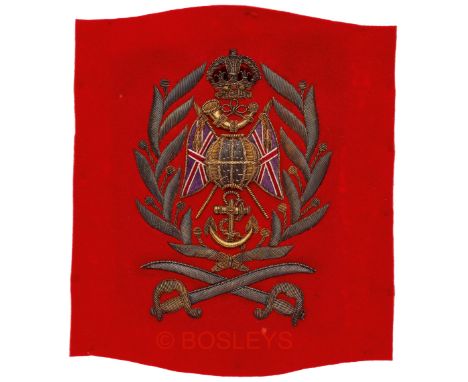 Royal Marine Light Infantry Colour Sergeant’s rank badge circa 1902-23.A good example of scarlet cloth. Within bullion laurel