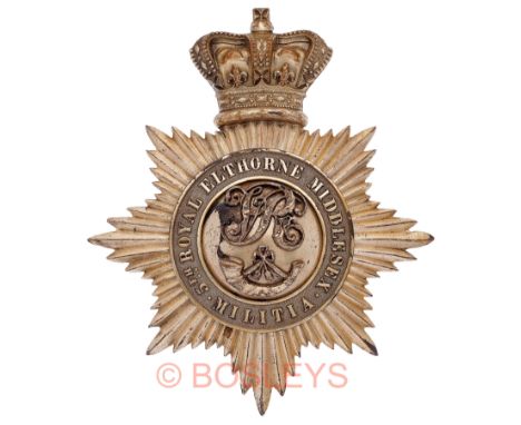 5th Royal Elthorne Middlesex Militia Officer’s shako plate circa 1861-69.A fine scarce silvered example. Crown star mounted w