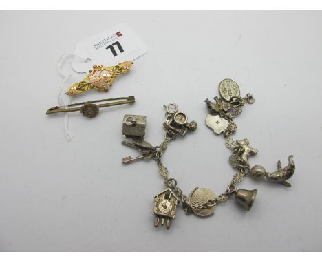 A Chester Hallmarked 9ct Gold Bar Brooch, of open work floral design (non gold pin), together with another bar brooch (appare
