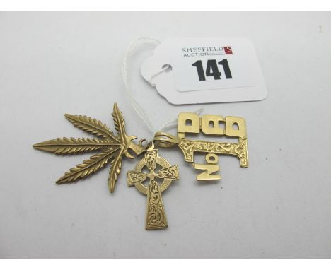 Three 9ct Gold Pendants, including No ! Dad, a Celtic cross, and one other (total weight 5 grams).