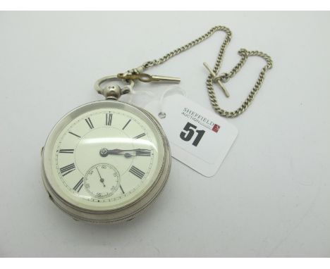 A Hallmarked Silver Openface Pocketwatch, the unsigned white dial with Roman numerals and seconds subsidiary dial, within eng