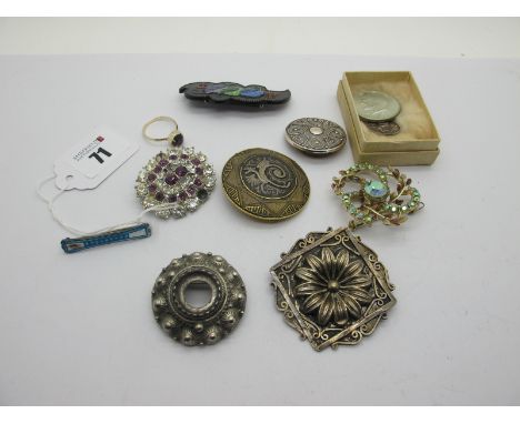 Charles Horner: A Chester Hallmarked Silver Art Deco Style Enamel Bar Brooch, (loses), together with a small selection of var