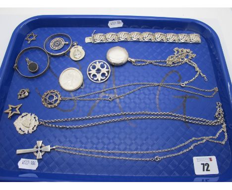 A Small Collection of Hallmarked Silver/"925" Jewellery, including bangles, panel bracelet of openwork filigree design, a cir