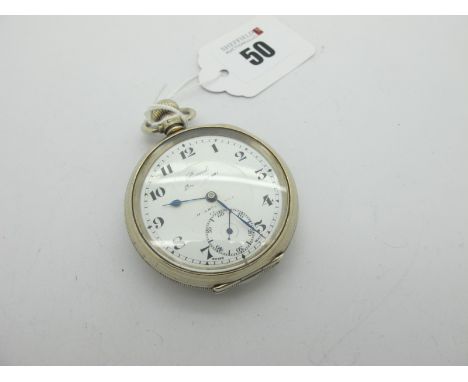 A Hallmarked Silver Openface Pocketatch, the signed "Record" white dial with Arabic numerals and seconds subsidiary dial, wit