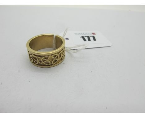 A Wide Celtic Style Wedding Band, of textured knot design, stamped "375" (finger size Y) (13 grams).
