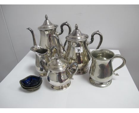 A Reed &amp; Barton Silver Plated Four Piece Tea and Coffee Service, with pineapple finals, impressed mark, and a pewter tank