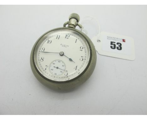 Elgin U.S.A: A Large Pocket Watch, the signed white dial with Arabic numerals and seconds subsidiary dial within plain case.