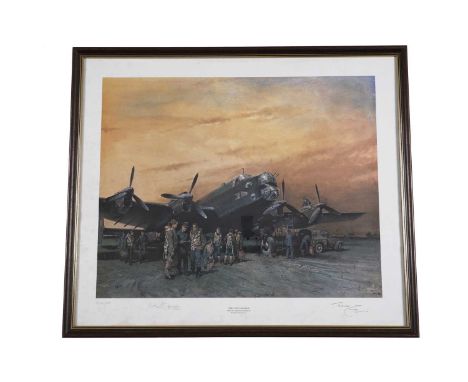After Sir Terence Cuneo (1907-1996) "The Last Halifax",  signed by Arthur T Harris, and the artist,  limited edition offset l