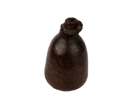 An 18th Century leather flask, 22cms high.