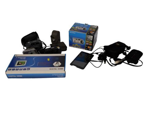 A collection of camera equipment and electronics, comprising of: A Bell &amp; Howell sportster cine camera; a Ricoh FF-9 film