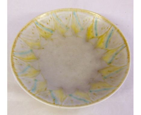 An Art Deco Pilkington Royal Lancastrian bowl in yellow & blue colourway with impressed 'Royal Lancastrian Made in England' a
