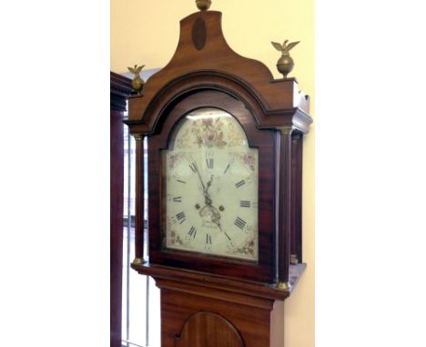 A 19th century long case clock by Symonds, Reepham. White enamel face is decorated with hand painted roses & gilt. In working