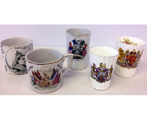 5 pieces of commemorative wares from various reigns to include Victoria Golden Jubilee, 2 WWI & Baden Powell.