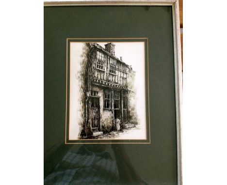 An original framed & glazed pen & ink drawing of a house by R. Siger. 43 x 33cm.