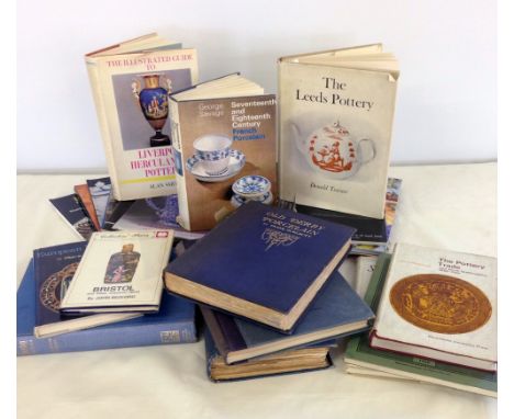 Box of reference books on ceramics and fine art catalogues.