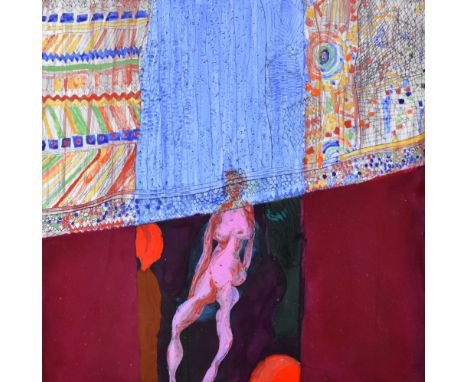 TERRY JONES enamel on panel - seated nude, unsigned, 46 x 46cms Provenance: from the collection of The Late Peter Nicholas, W