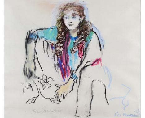 ISHBEL McWHIRTER pastel portrait - seated young girl, signed and entitled label verso 'Kati with Frizzy Hair', 41 x 48cms Auc