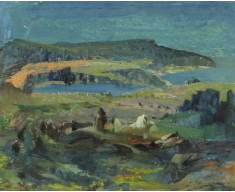 RAY HOWARD JONES oil on paper - coastal scene, entitled verso 'Seascape, Skomer', unsigned, 22 x 27.5cms
