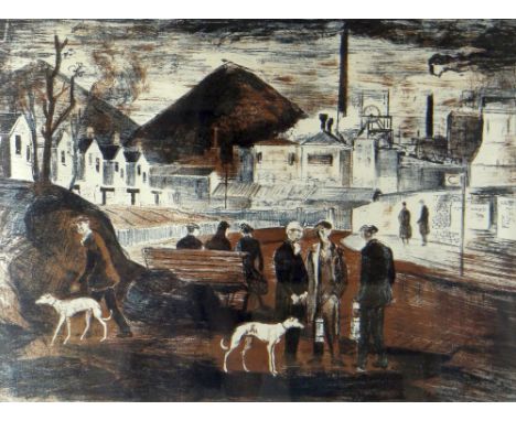 ARTHUR CHARLTON (1917-2007) limited edition (1/4) lithograph - entitled 'Miners &amp; Whippets', dated 1960s, signed bottom l