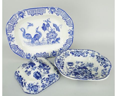 SWANSEA POTTERY 'WOODBINE' PATTERN TUREEN &amp; COVER TOGETHER WITH AN YNYSMEUDWY PLATTER the tureen with twin handles and sh