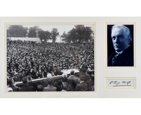 DAVID LLOYD GEORGE AUTOGRAPH in black ink, framed presentation with separate printed black and white photograph of the states