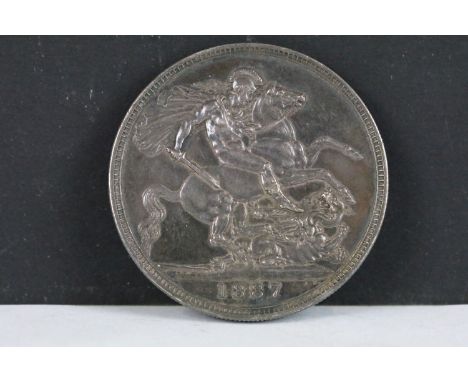 A British pre decimal Queen Victoria 1887 silver full crown coin (V/F) 