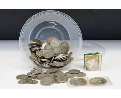 A collection of British pre decimal 1947 and pre 1920 silver coins to include Crowns, Florins, Shilling, Sixpences...etc 