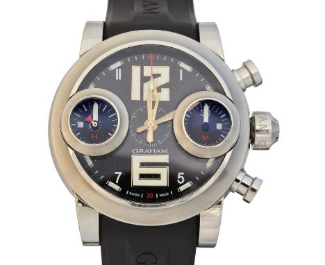 A stainless steel Graham Swordfish Chronograph wristwatch, ref. 2SWAS, the circular black signed dial with luminous markers t