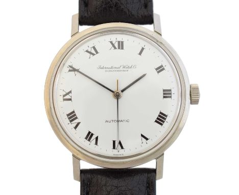 A stainless steel IWC automatic wristwatch, cal. 8545, the white signed dial with roman numeral markers and outer minutes tra