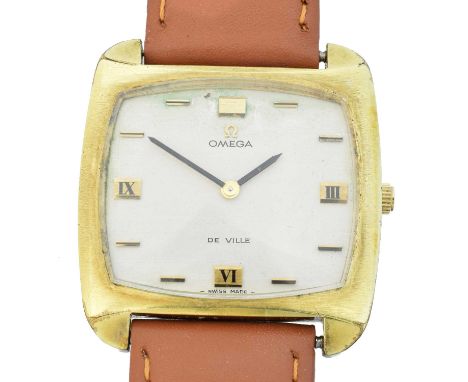 A 1970s Omega De Ville wristwatch, cal. 620, the cushion shape signed dial with Roman numeral quarter markers and baton hour 