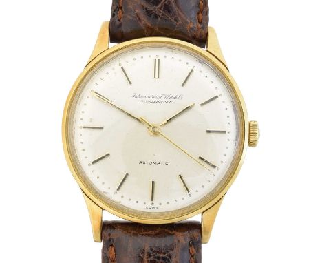 A 1960s 18ct gold IWC automatic wristwatch, cal. 854, ref 809A, the signed circular dial with baton hour markers and outer mi
