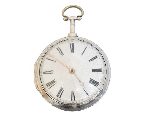 An early 19th century silver pair cased pocket watch by R. C. Thornton, London, with roman numeral hour markers and outer min