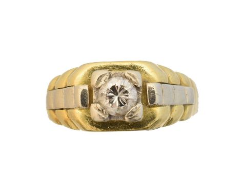 An 18ct gold diamond single stone ring, the brilliant cut diamond weighing approx. 0.50ct within a bi-colour setting, estimat