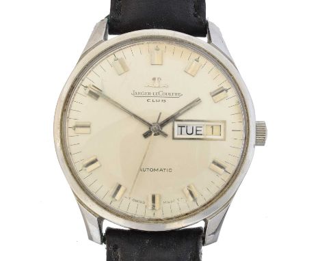 A Jaeger-LeCoultre Club automatic watch, cal. 2066, the signed dial with baton hour markers, day and date aperture to 3 and o