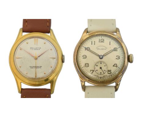 Two Helvetia wristwatches, refs 3358 and 3152P, the first with starburst white signed dial, and the second with subsidiary se