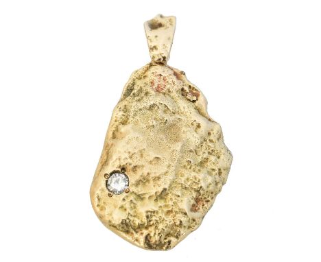 A diamond 'gold nugget' pendant, the brilliant cut diamond weighing approx. 0.25ct inset to the textured gold nugget pendant,
