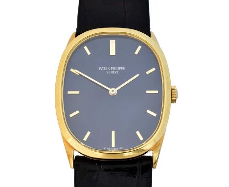 An 18ct gold Patek Philippe Golden Ellipse wristwatch, ref. 3546, the signed blue dial with baton hour markers, cal. 23-300, 