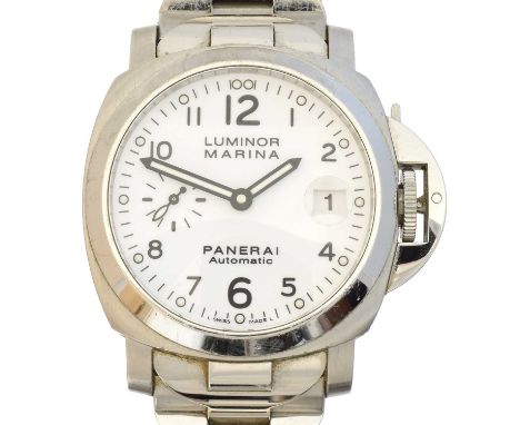 A stainless steel Panerai Luminor Marina wristwatch, ref. OP 6760, the signed white dial with arabic and luminescent dot mark