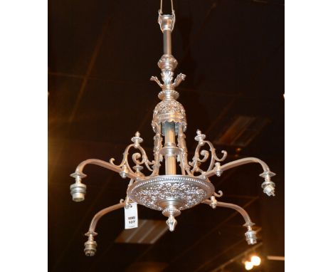 A silvered ceiling light, with four sconce branches, 64cm high