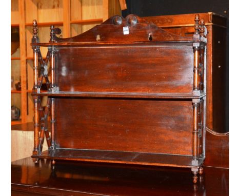 A Victorian mahogany two tier hanging shelf, 64cm high x 68cm wide x 19cm deep